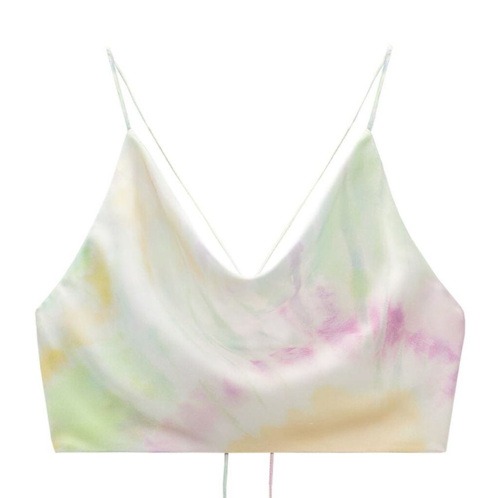Tie back backless tie dye satin crop top
